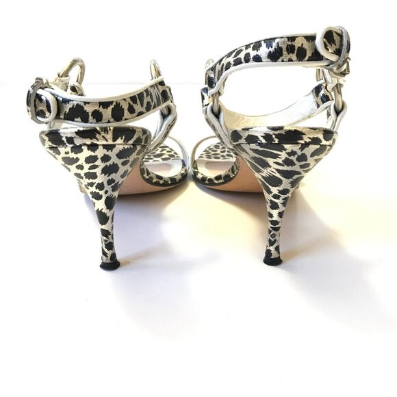 Brian Atwood Maculato Heels Pumps Sandals Womens 36 6 Black Silver Leopard Shoes - Picture 8 of 10